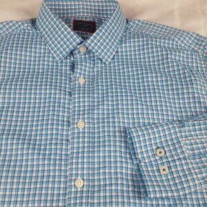 Untuckit Men's Large Long Sleeve Blue 92% Nylon 8% Spandex Button Shirt Check